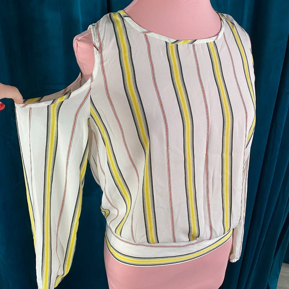 Sweet Wanderer Striped Cold Shoulder Top Blouse - Picture 2 of 8
